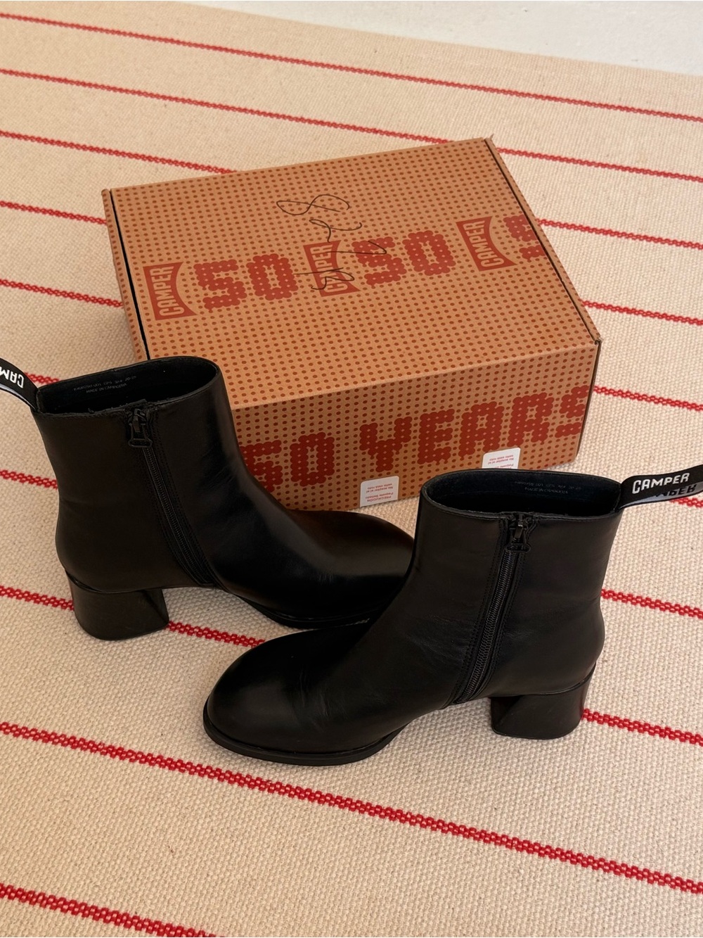Camper Black Leather Mid-Heel Ankle Boots - Picture 5 of 6